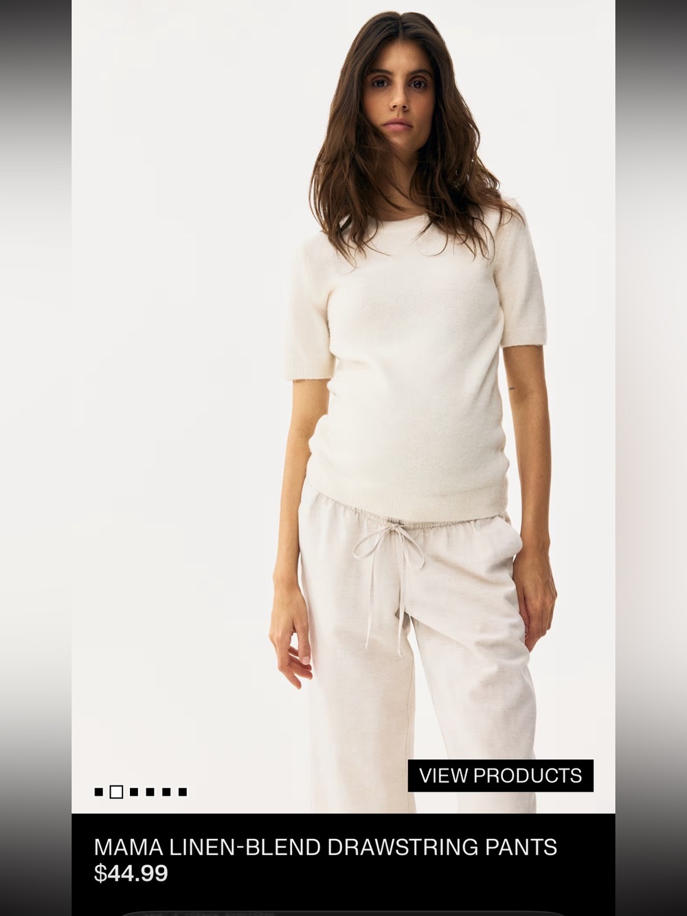 H&M Mama Linen-Blend Drawstring Pants in Cream Size Large